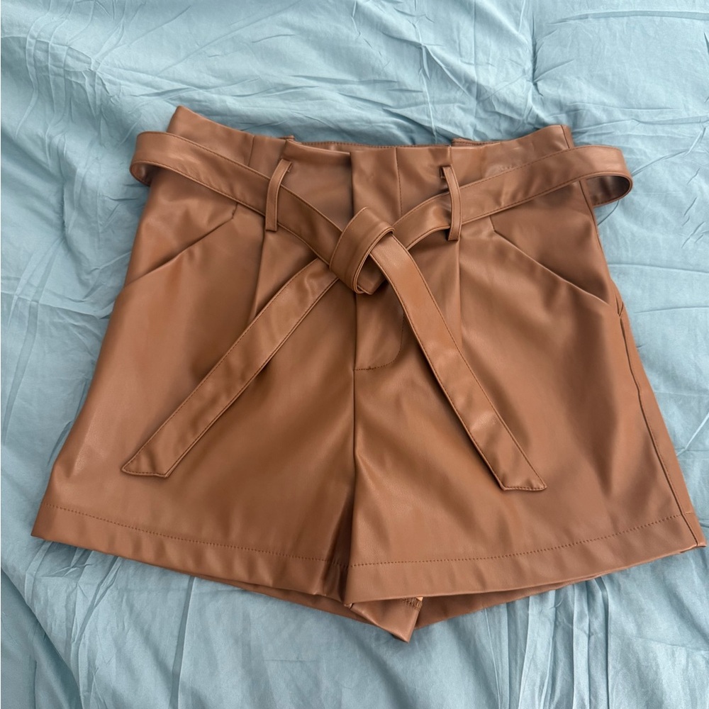 Altar'd State High Waist Brown Leather Shorts with Belt